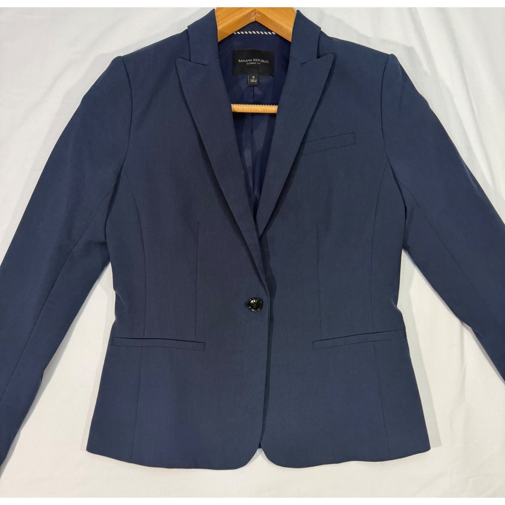 Banana Republic Classic Fit Navy Blue Marzotto Italian Wool Blazer Jacket 0